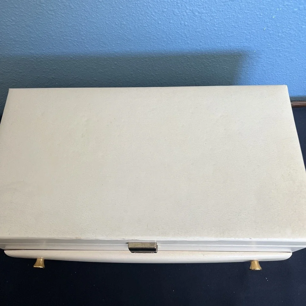 Vtg Large Lady Buxton Jewelry Box‎ Multi Drawers Mid Century Modern Blue Velvet